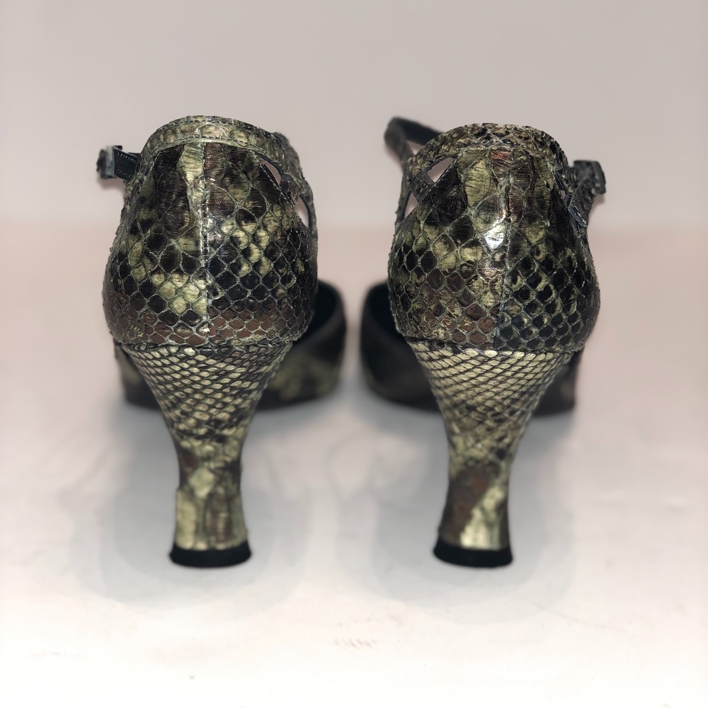 Stuart Weitzman Green Strappy Python Kitten Heels - image 6